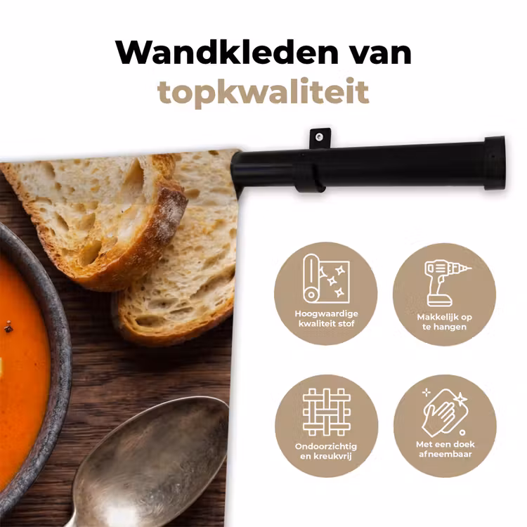 Eten - Soep - Basilicum - Rustiek - Rood Wandkleed katoen klein -sfeer2