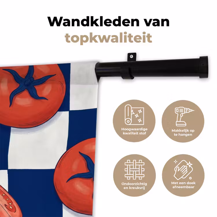 Eten - Tomaten - Keuken - Illustratie - Rood-Blauw Wandkleed katoen klein -sfeer2