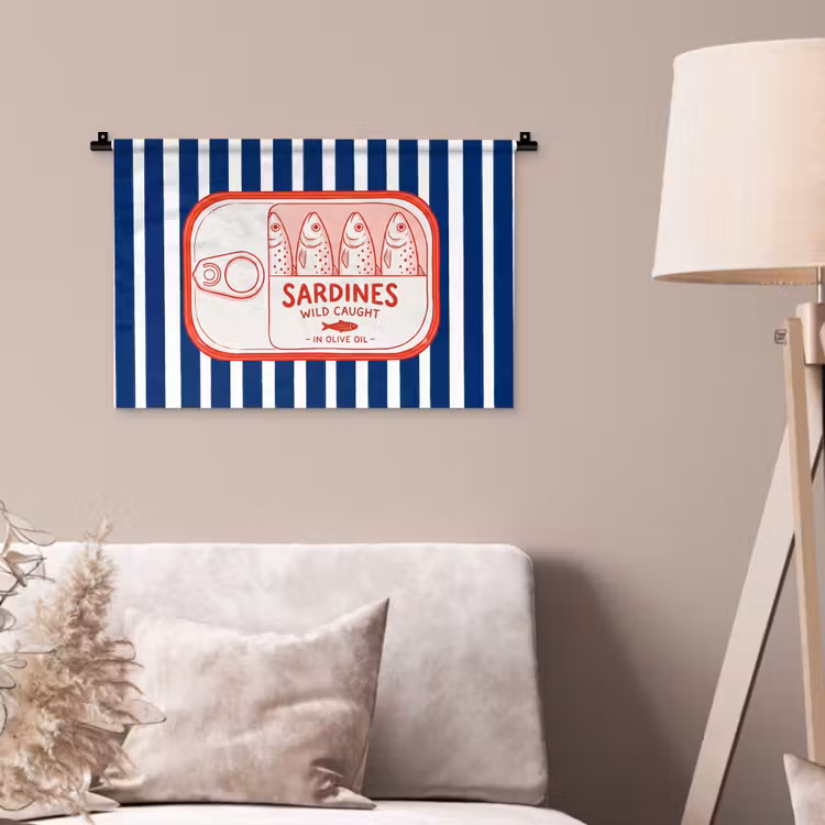 Eten - Vis - Blik - Illustratie - Rood Wandkleed katoen klein -sfeer4