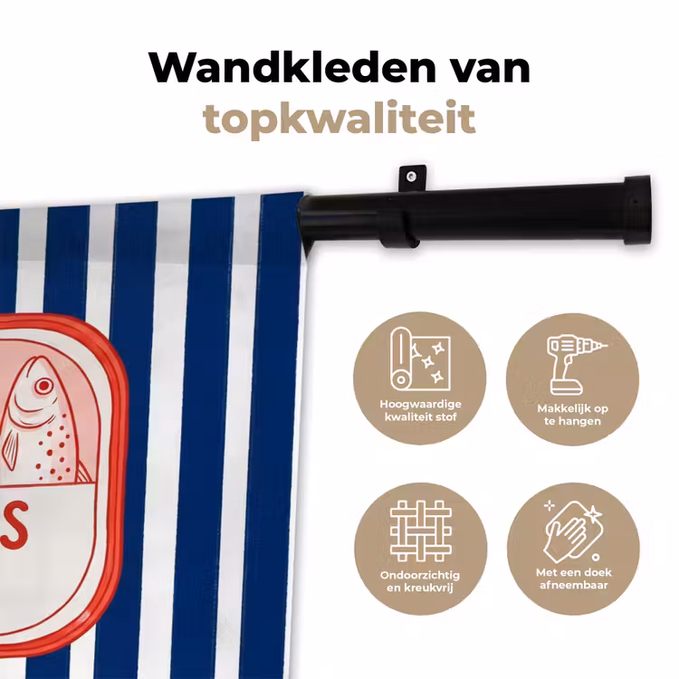 Eten - Vis - Blik - Illustratie - Rood Wandkleed katoen klein -sfeer2