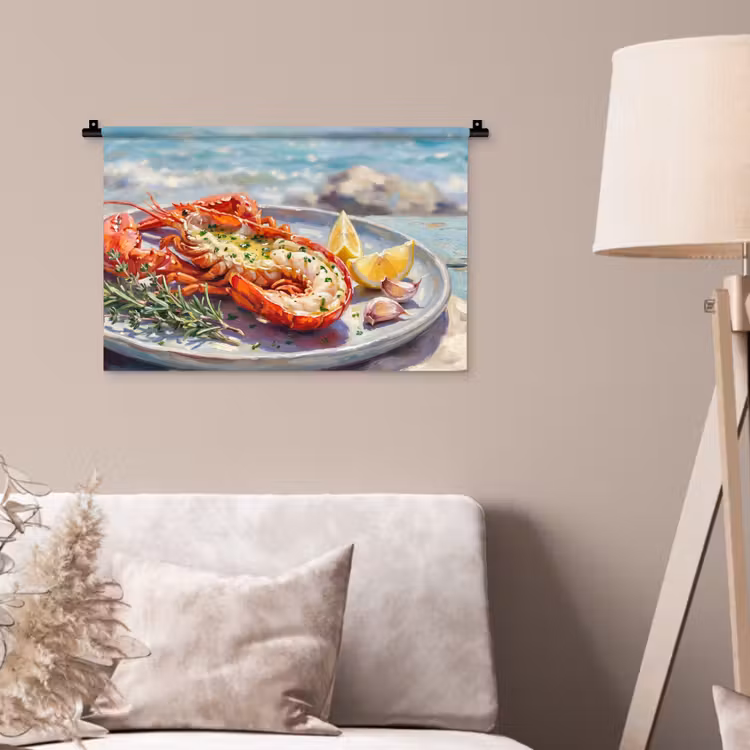 Eten - Zee - Kust - Modern - Blauw Wandkleed katoen klein -sfeer4