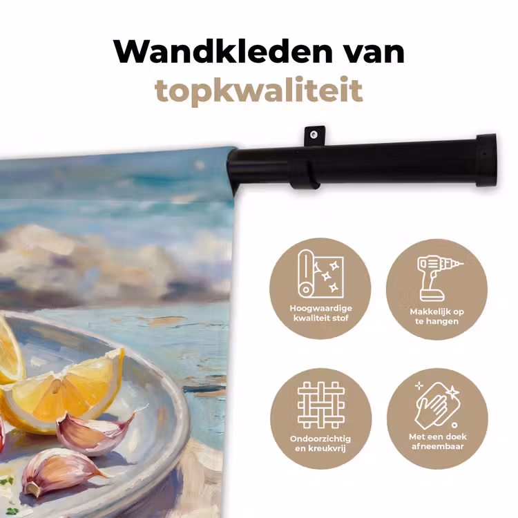 Eten - Zee - Kust - Modern - Blauw Wandkleed katoen klein -sfeer2