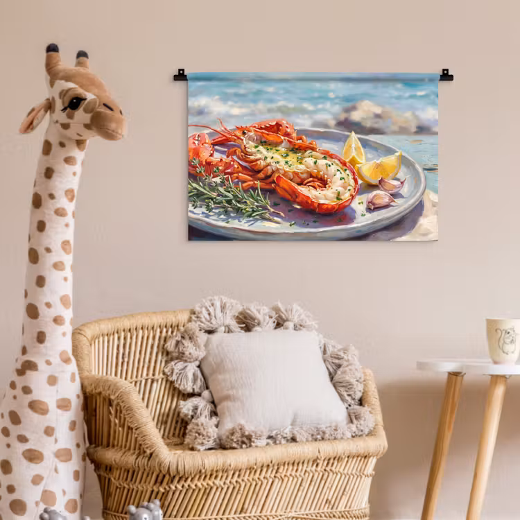 Eten - Zee - Kust - Modern - Blauw Wandkleed katoen klein -wsfeer5_kind