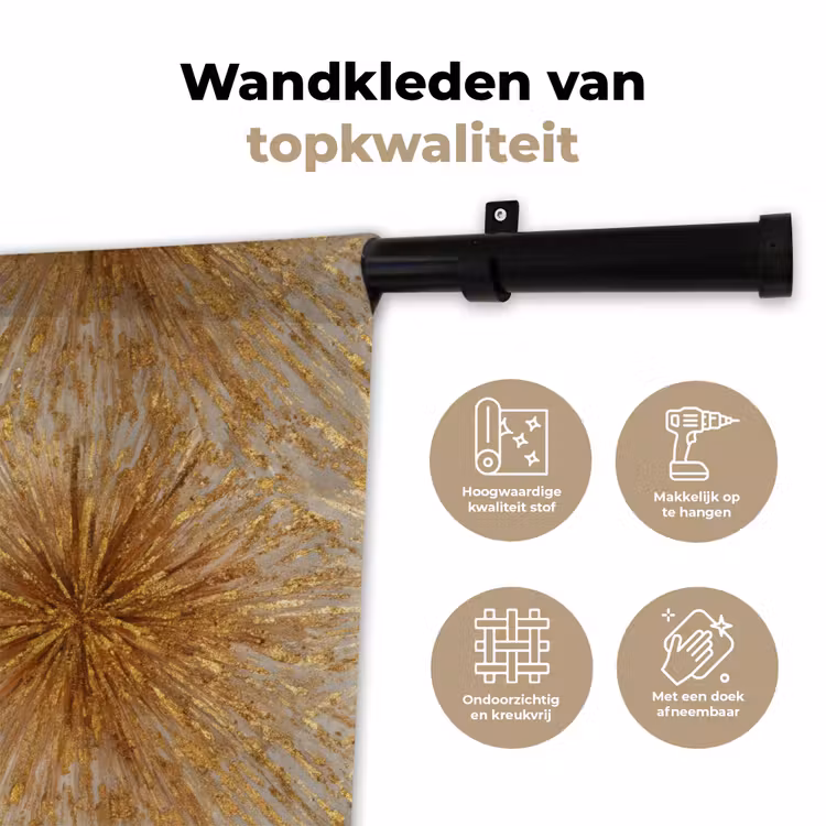 Explosie - Abstract - Goud - Wit Wandkleed katoen klein 269 -sfeer2