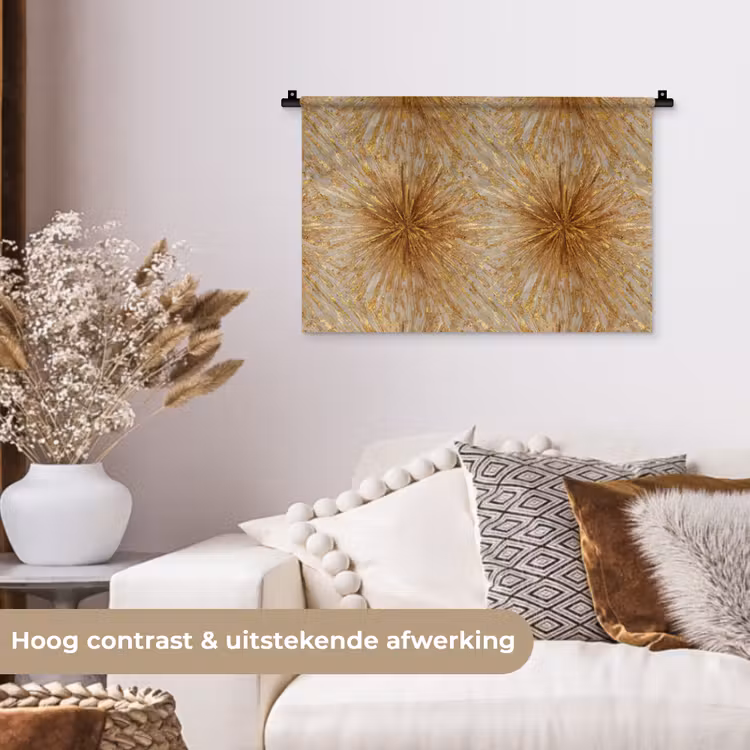 Explosie - Abstract - Goud - Wit Wandkleed katoen klein 269 -sfeer1