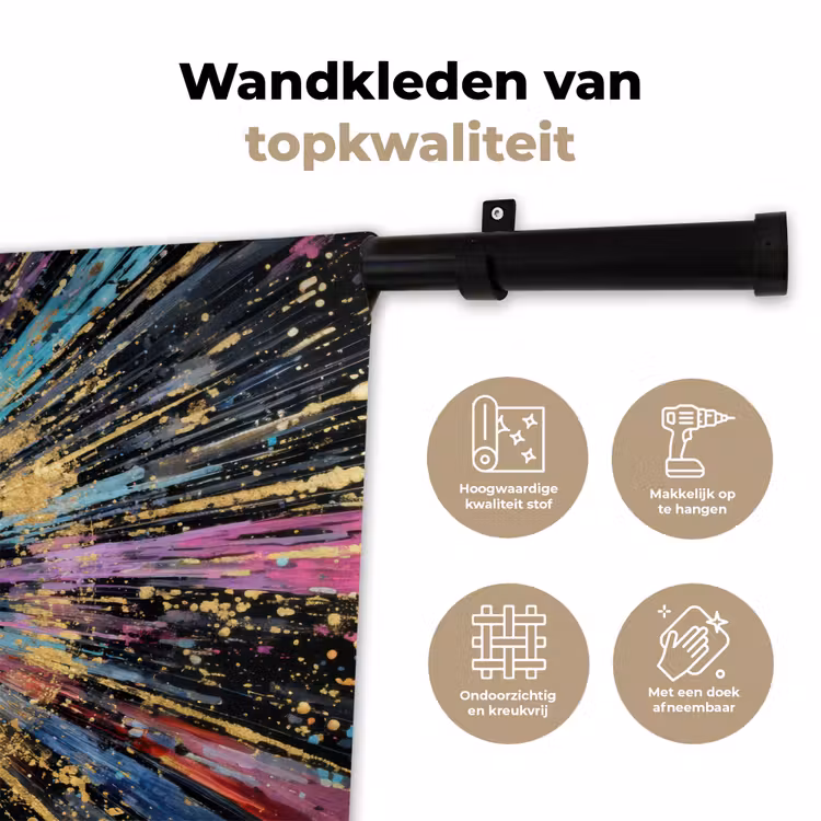 Explosie - Goud - Kleurrijk - Abstract Wandkleed katoen klein -sfeer2