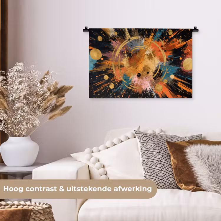 Explosie - Verfstructuur - Goud - Abstract Wandkleed katoen klein -sfeer1