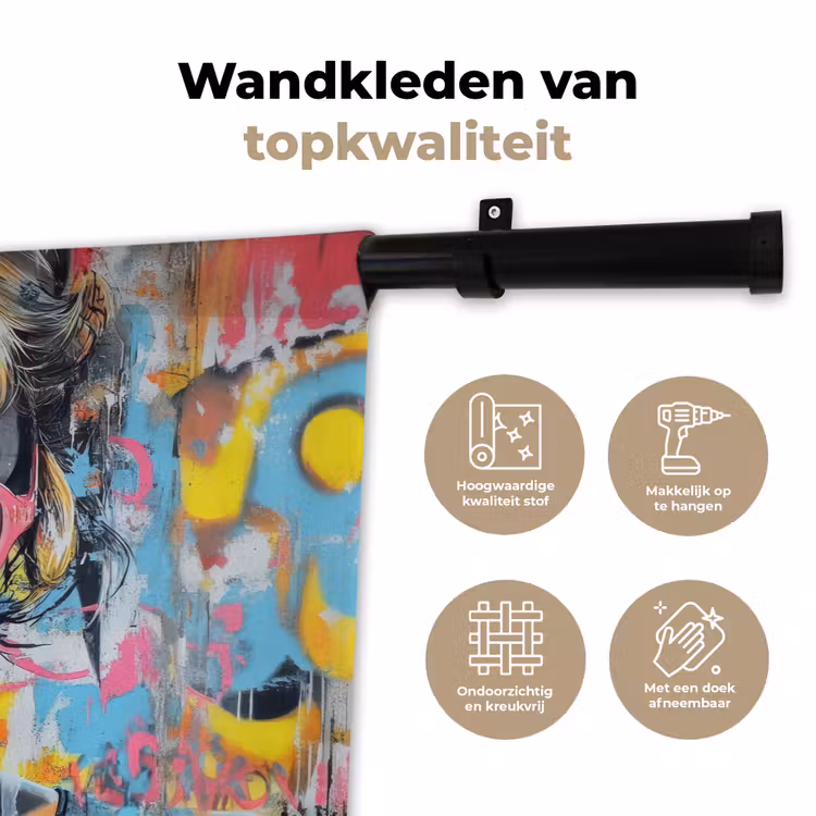Expressief - Milkshake - Vrouw - Felle kleuren Wandkleed katoen klein -sfeer2