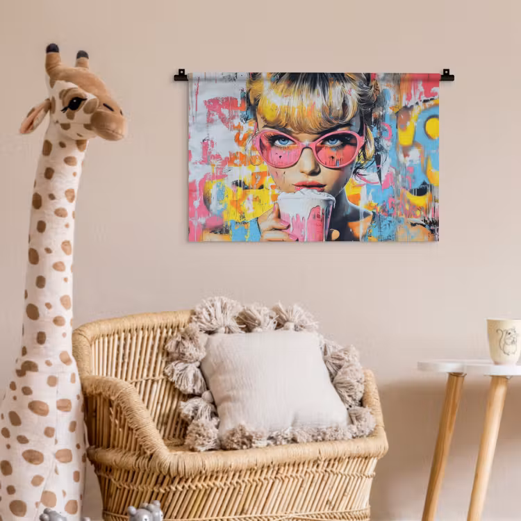 Expressief - Milkshake - Vrouw - Felle kleuren Wandkleed katoen klein -wsfeer5_kind