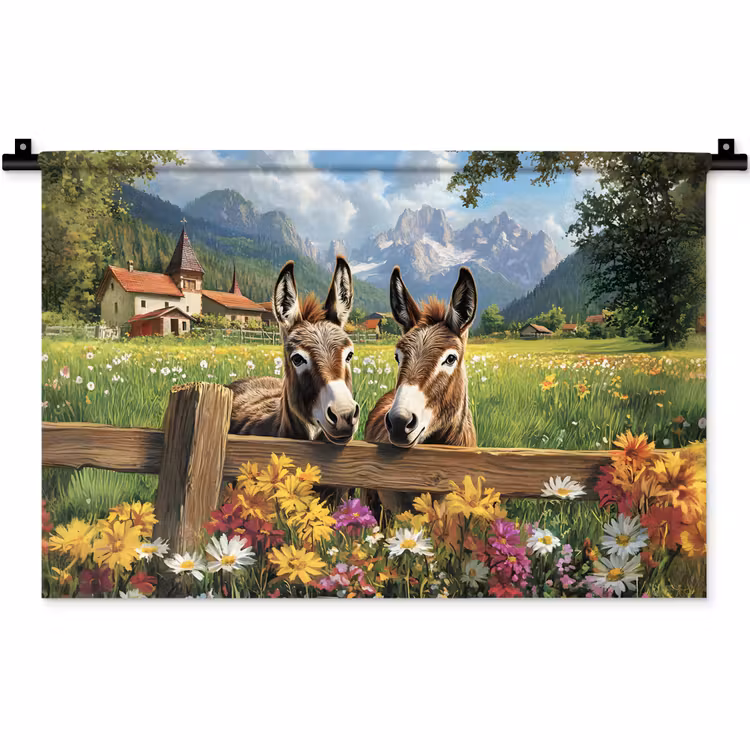 Ezels - Bloemen - Zomers Wandkleed katoen klein -zz3d