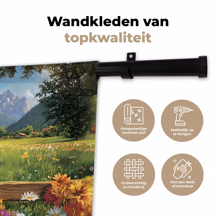 Ezels - Bloemen - Zomers Wandkleed katoen klein -sfeer2