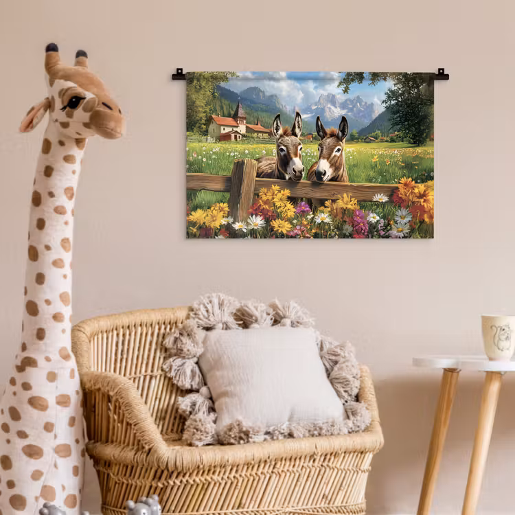 Ezels - Bloemen - Zomers Wandkleed katoen klein -wsfeer5_kind
