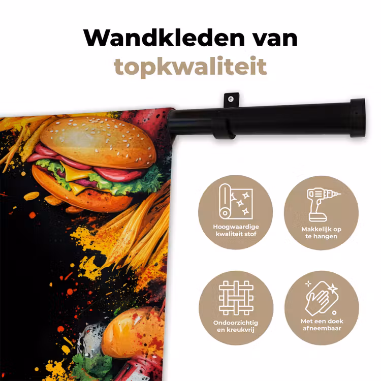 Fastfood - Graffiti - Hamburger - Eten - Modern Wandkleed katoen klein -sfeer2