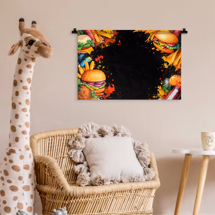 Fastfood - Graffiti - Hamburger - Eten - Modern Wandkleed katoen klein -wsfeer5_kind