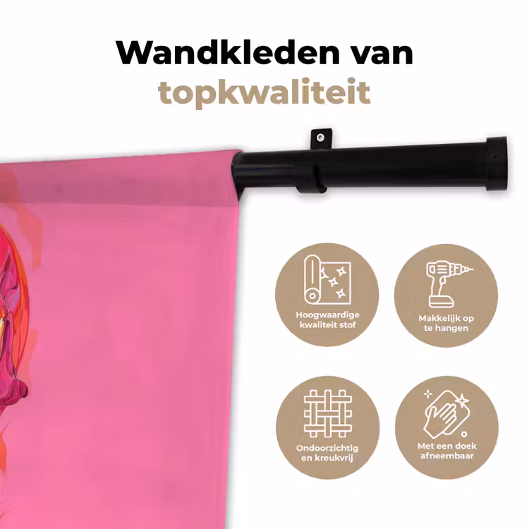 Felroze - Tanden - Schedel Wandkleed katoen klein -sfeer2