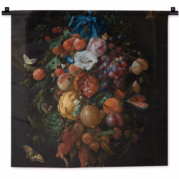 Festoen van vruchten en bloemen - Schilderij van Jan Davidsz. de Heem Wandkleed katoen klein -zz3d