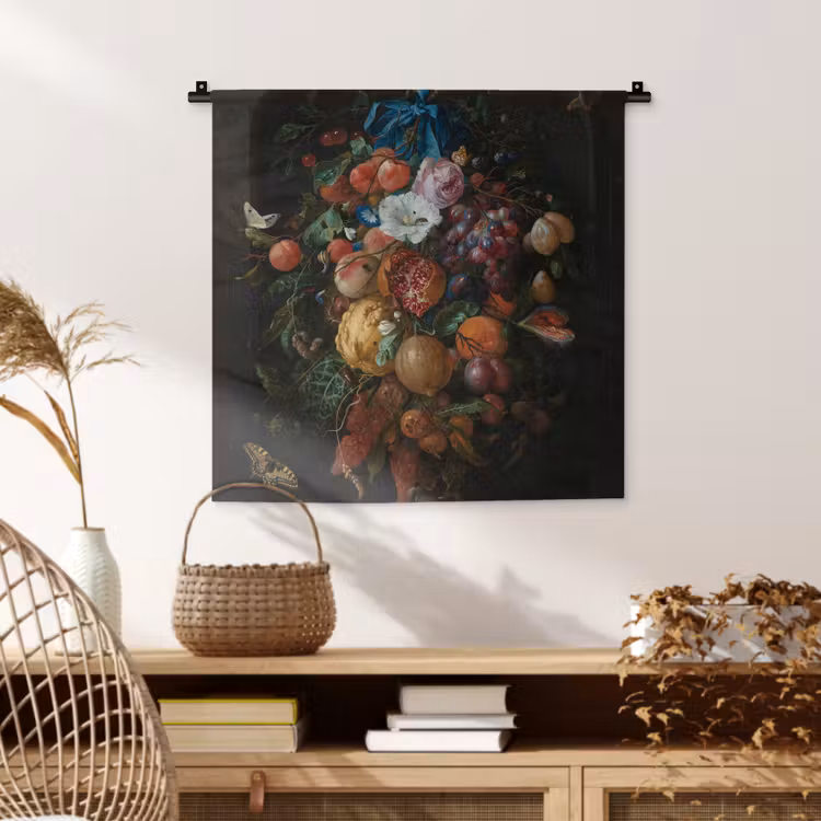Festoen van vruchten en bloemen - Schilderij van Jan Davidsz. de Heem Wandkleed katoen klein -sfeer5
