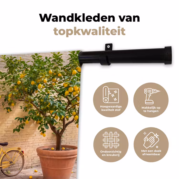 Fiets - Mand - Eten - Geel - Zomer Wandkleed katoen klein -sfeer2