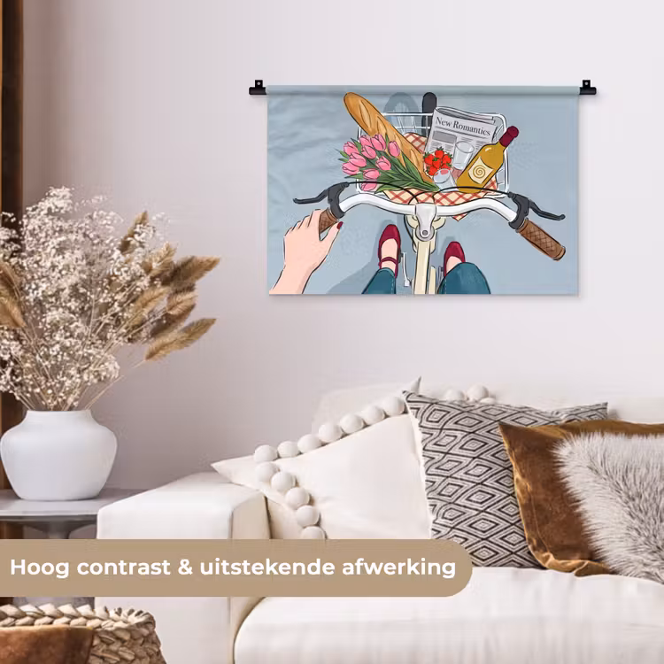 Fiets - Picknick - Zomer - Illustratie Wandkleed katoen klein -sfeer1