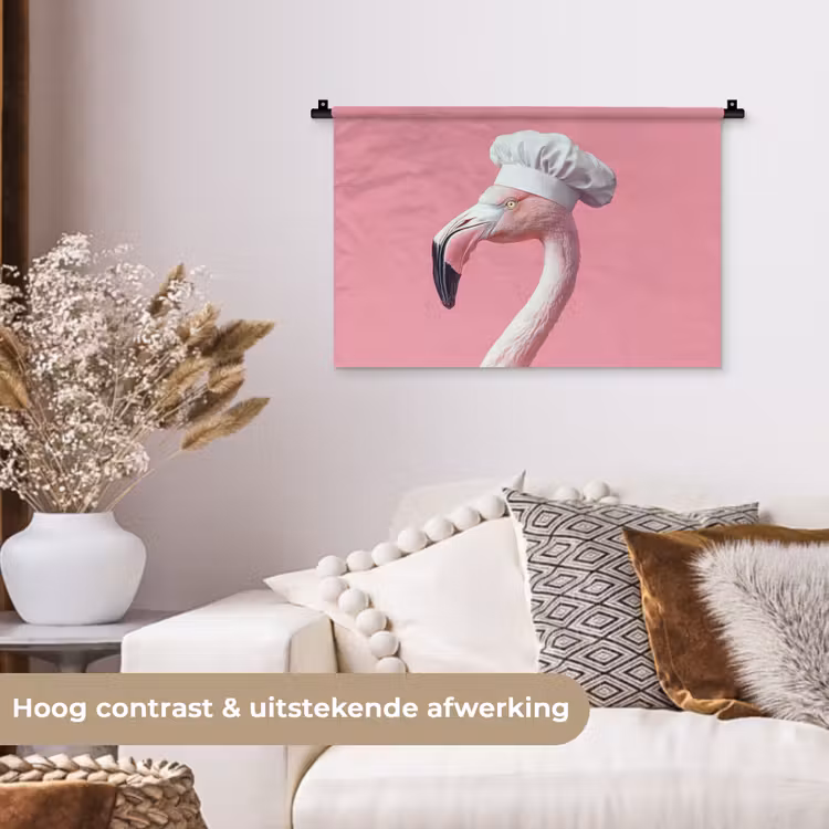 Flamingo - Roze - Koksmuts - Vogel Wandkleed katoen klein -sfeer1