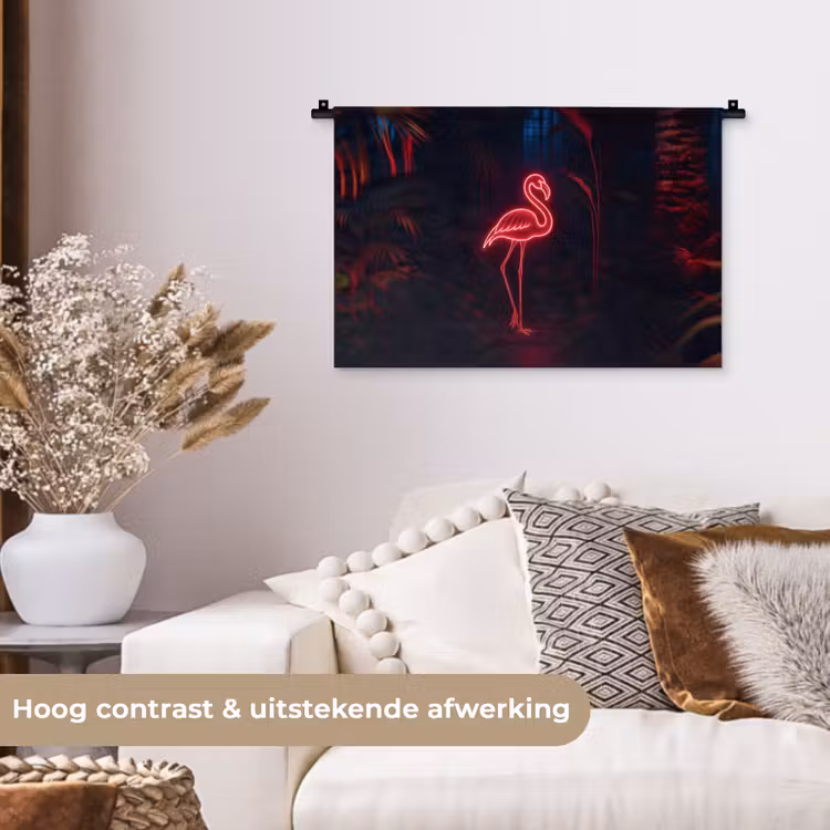 Flamingo - Roze - Neon - Licht Wandkleed katoen klein -sfeer1