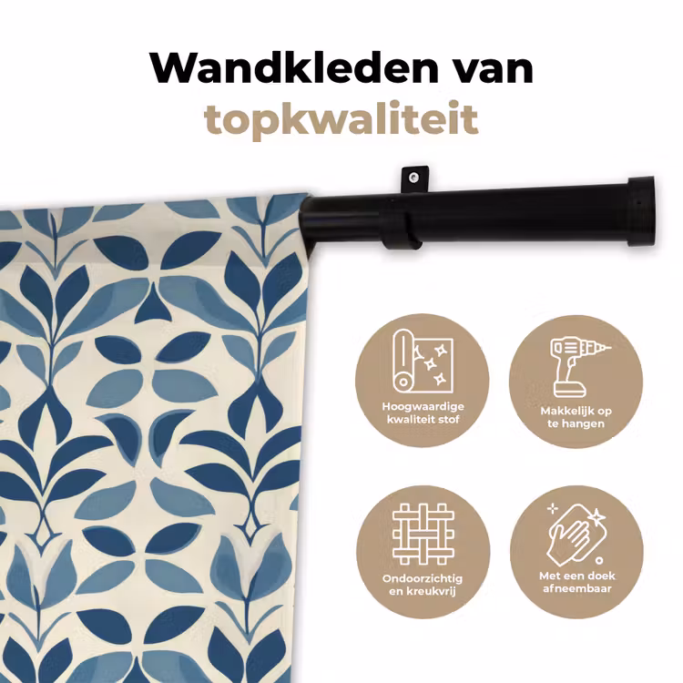 Flora - Modern - Blauw Wandkleed katoen klein 269 -sfeer2
