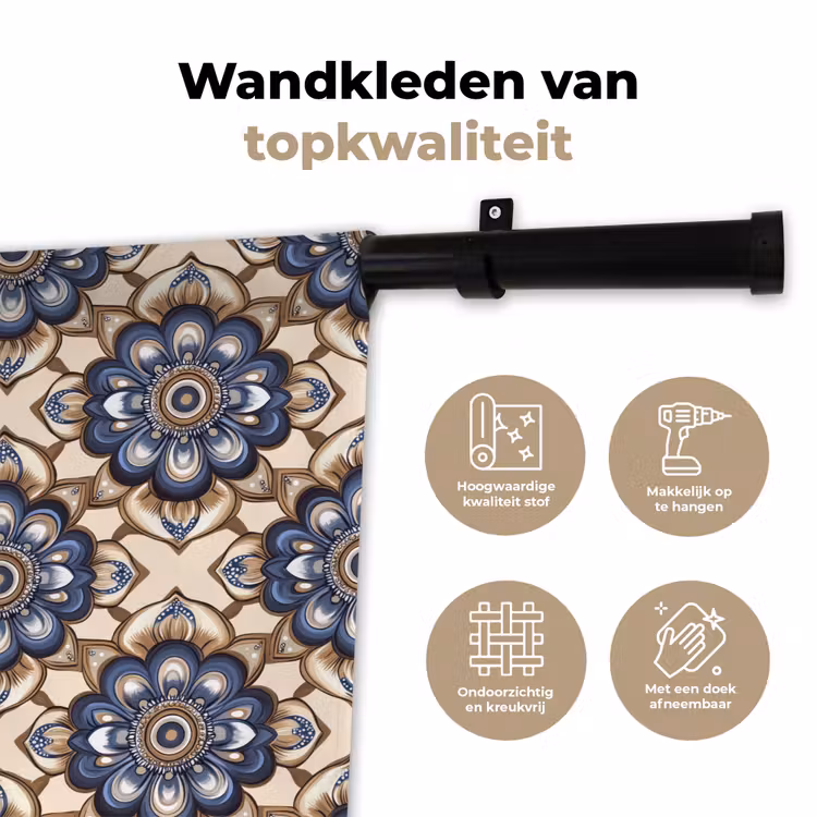 Floraal - Ornament - Blauw Wandkleed katoen klein 269 -sfeer2