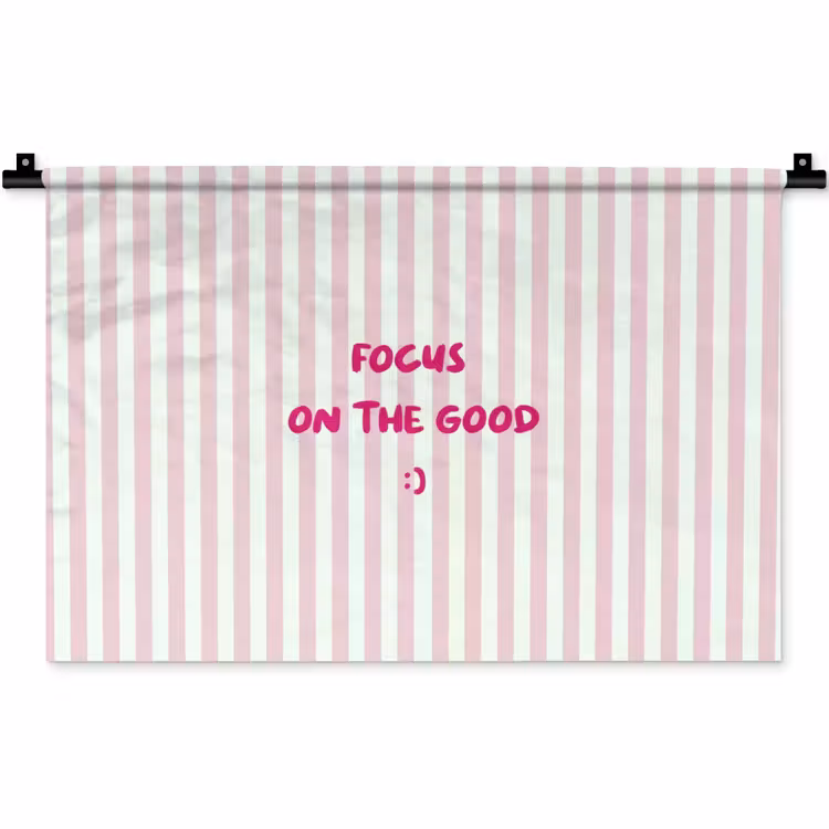 Focus on the good - Strepen - Roze - Smiley Wandkleed katoen klein -zz3d