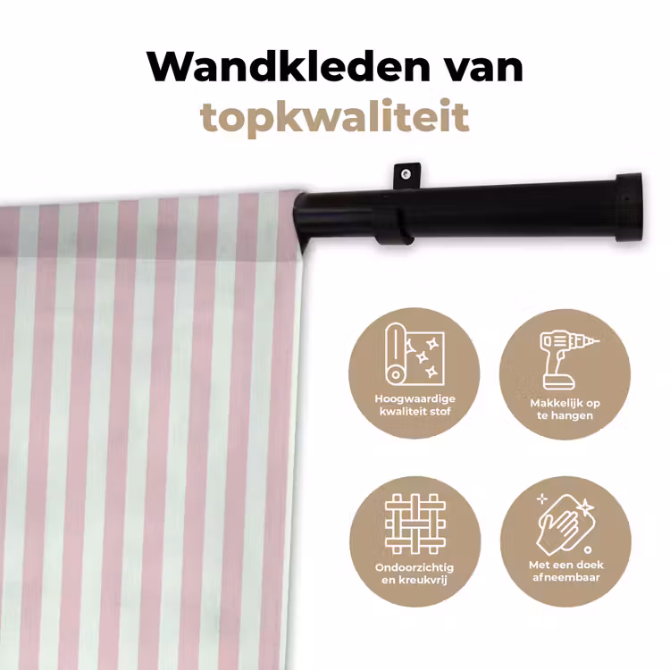 Focus on the good - Strepen - Roze - Smiley Wandkleed katoen klein -sfeer2