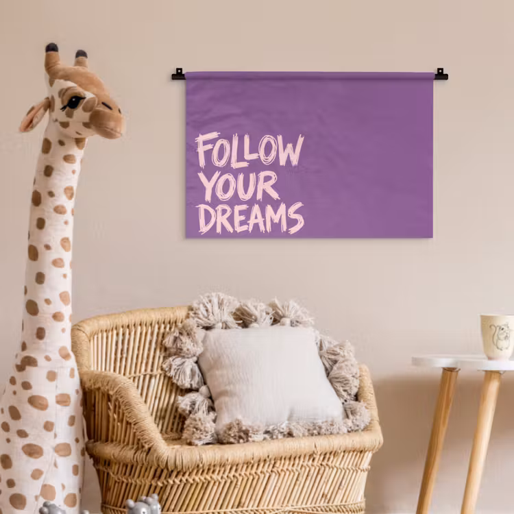 Follow your dreams - Paars - Penseeltextuur Wandkleed katoen klein -wsfeer5_kind