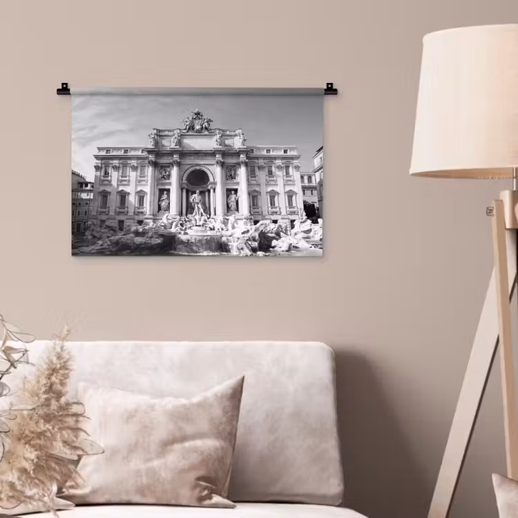 Fontein - Beelden - Architectuur - Zwart-wit Wandkleed katoen klein -sfeer4