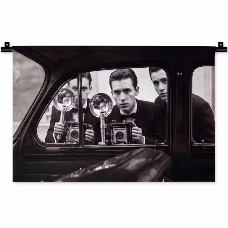 Fotograaf - Camera - Vintage - Journalistiek - Zwart-wit Wandkleed katoen klein -zz3d