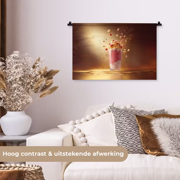 Framboos - Smoothie - Drinken - Roze Wandkleed katoen klein -sfeer1