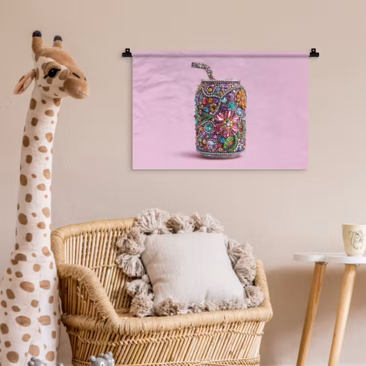 Frisdrankblikje - Bloemenpatroon - Edelstenen - Kleurrijk Wandkleed katoen klein -wsfeer5_kind