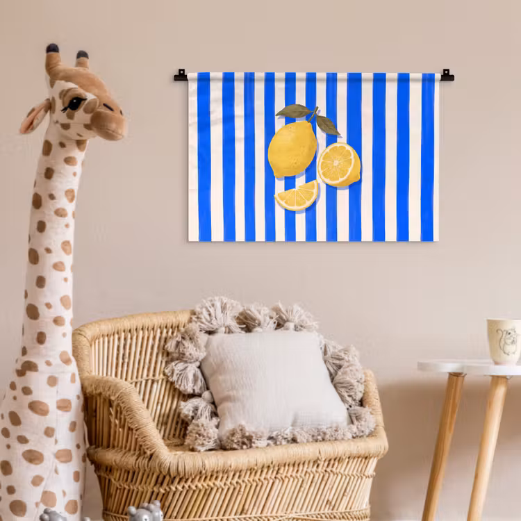 Fruit - Citroen - Zomer - Geel - Blauw Wandkleed katoen klein -wsfeer5_kind