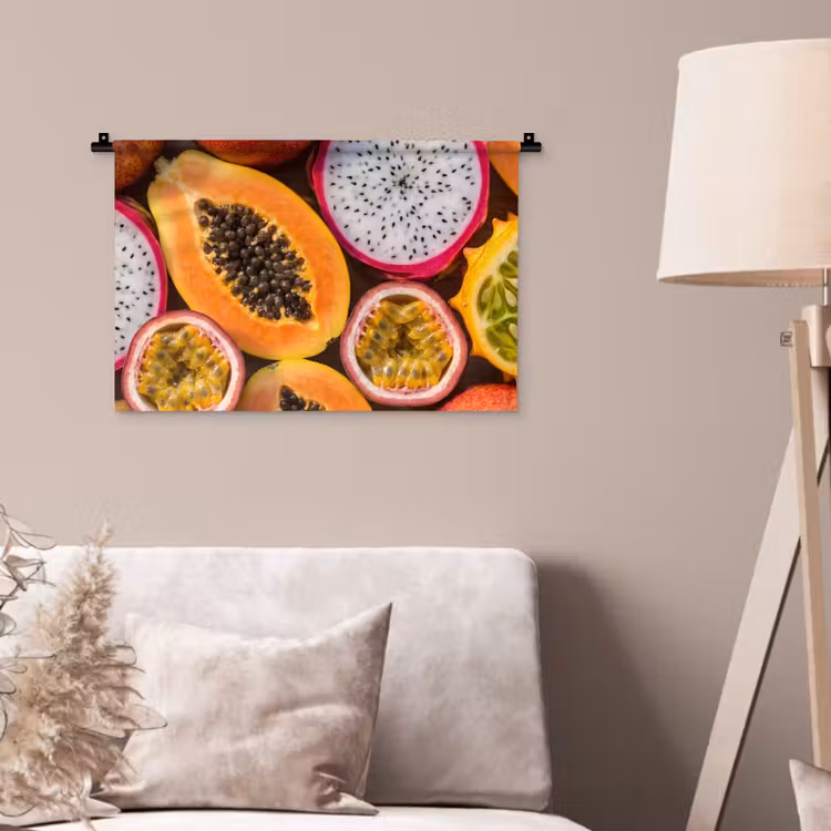 Fruit - Geopend - Tropisch - Eten - Kleurrijk Wandkleed katoen klein -sfeer4