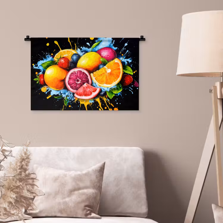 Fruit - Graffiti - Kleurrijk - Sinaasappel - Aardbei - Abstract Wandkleed katoen klein -sfeer4