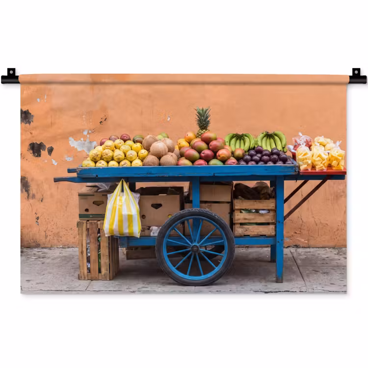 Wandkleed - Fruit - Kar - Straat - Fruit - Kar - Straat Wandkleed katoen klein