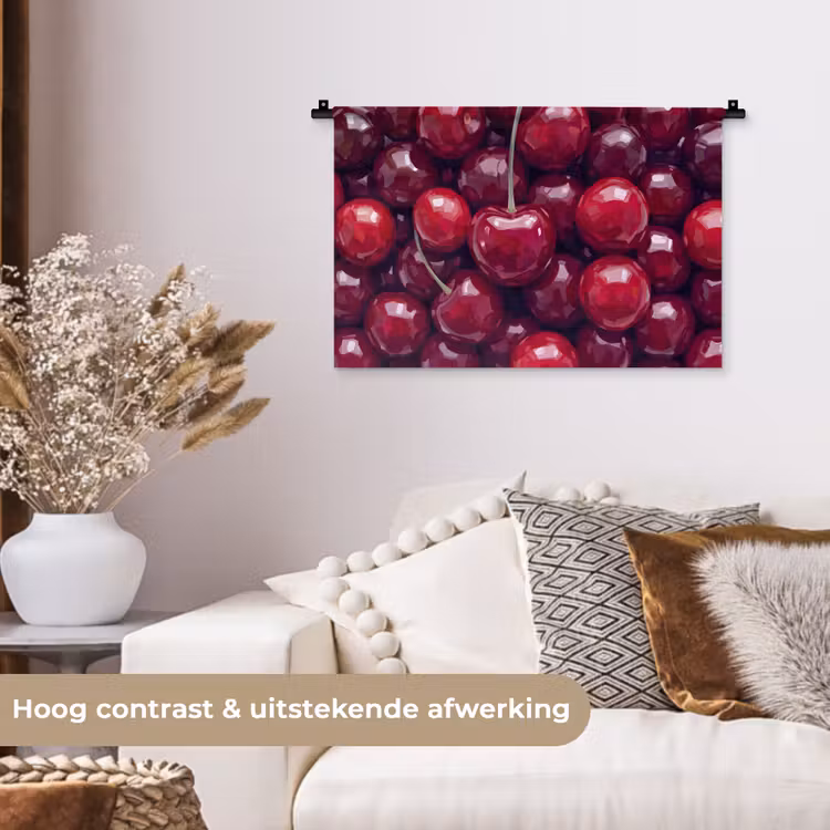 Fruit - Kersen - Eten - Modern - Rood Wandkleed katoen klein -sfeer1