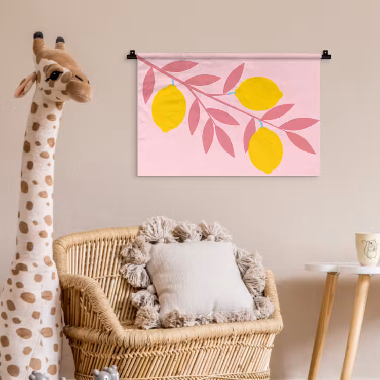 Fruit - Tak - Natuur - Abstract - Roze Wandkleed katoen klein -wsfeer5_kind