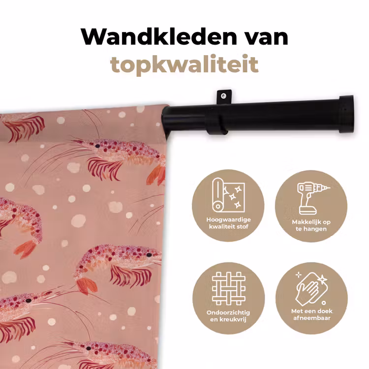 Garnalen - Stippen - Roze Wandkleed katoen klein 269 -sfeer2