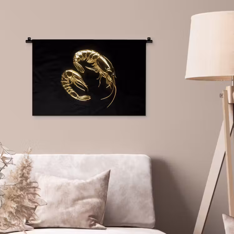 Garnalen - Zwart - Goud - Dieren Wandkleed katoen klein -sfeer4