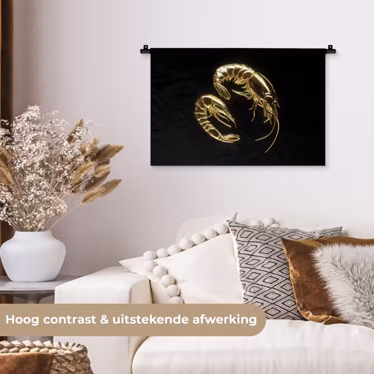 Garnalen - Zwart - Goud - Dieren Wandkleed katoen klein -sfeer1