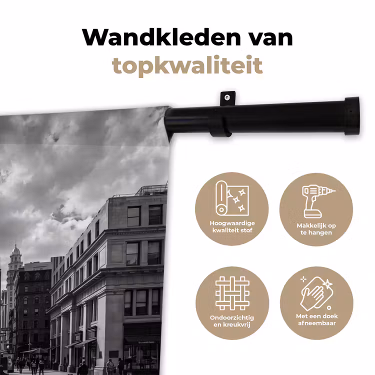 Gebouw - Hoogbouw - Stad - Architectuur - Zwart-wit Wandkleed katoen klein -sfeer2