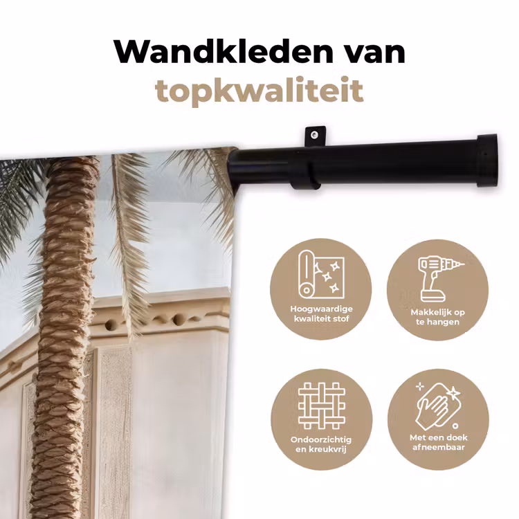 Gebouw - Palmbomen - Beige - Zon Wandkleed katoen klein -sfeer2