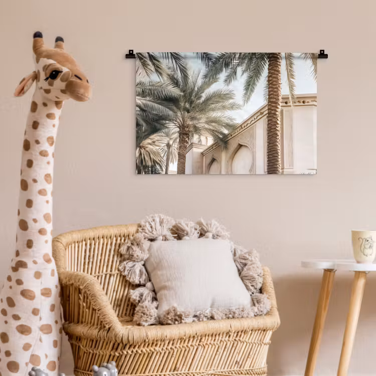 Gebouw - Palmbomen - Beige - Zon Wandkleed katoen klein -wsfeer5_kind
