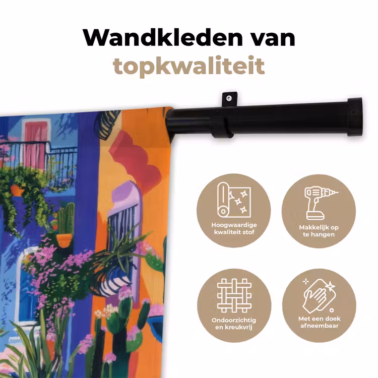 Geel - Blauw - Oranje - Huis Wandkleed katoen klein -sfeer2