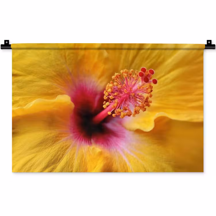 Geel - Hibiscus - Tropisch Wandkleed katoen klein -zz3d