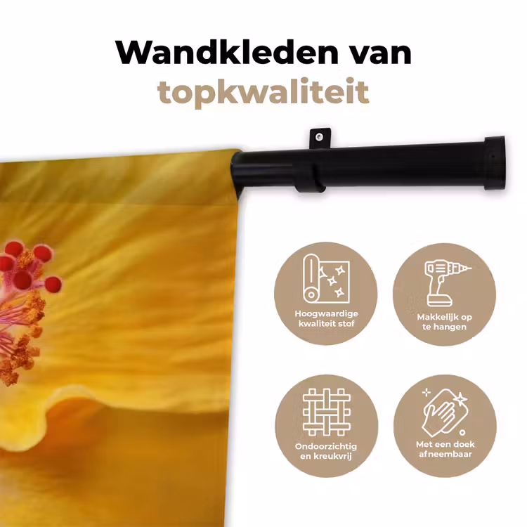 Geel - Hibiscus - Tropisch Wandkleed katoen klein -sfeer2