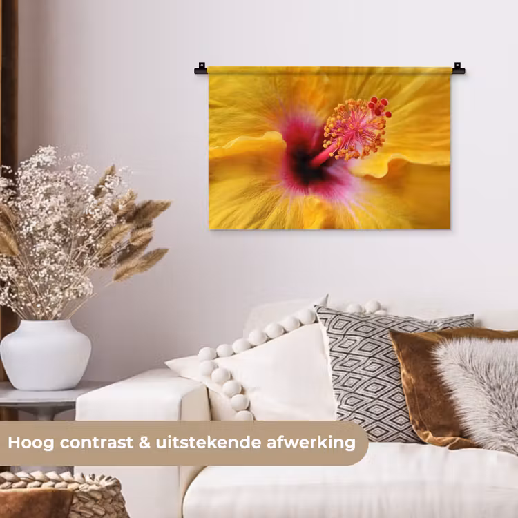 Geel - Hibiscus - Tropisch Wandkleed katoen klein -sfeer1